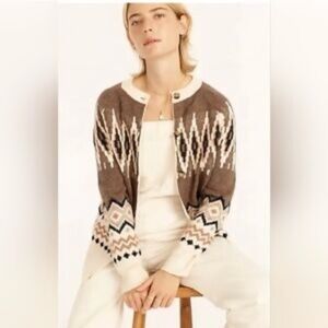 J. Crew Brown and Cream Patterned Cardigan